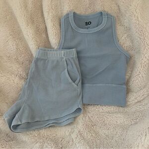 SO Baby Blue Waffle Knit Lounge Set